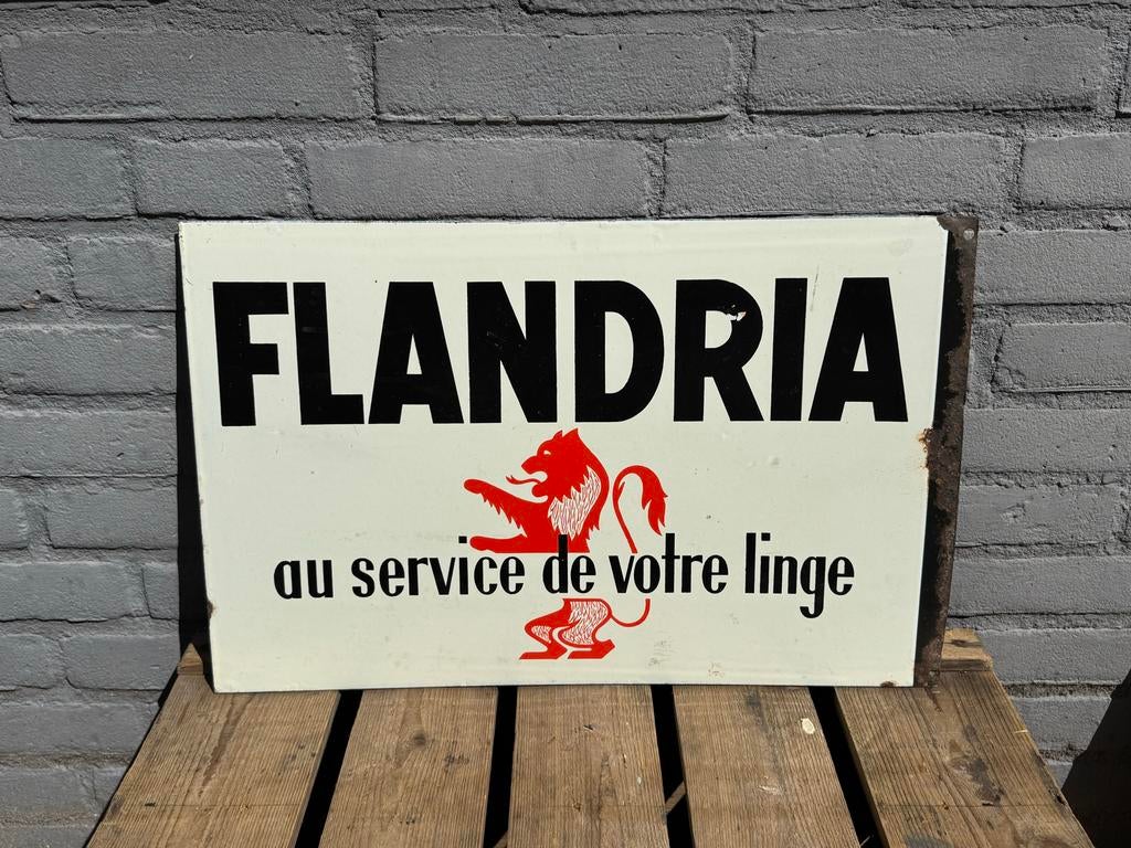 Vintage Flandria Emaille Reclamebord - 'au service de votre, Ophalen