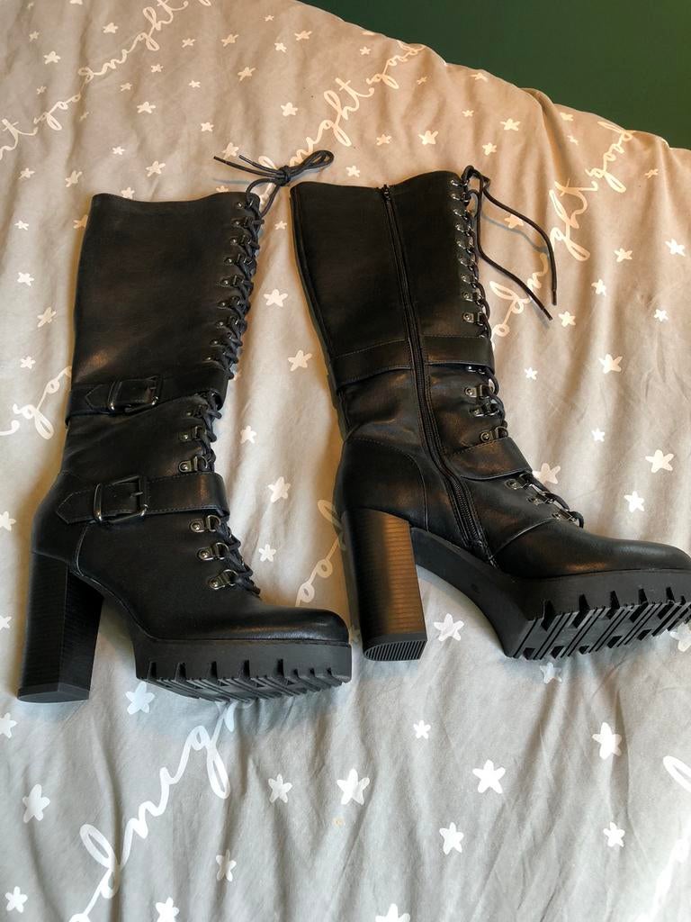 Veterboots maat 40, nooit gedragen, Hoge laarzen, Zwart, Nieuw, Ophalen of Verzenden