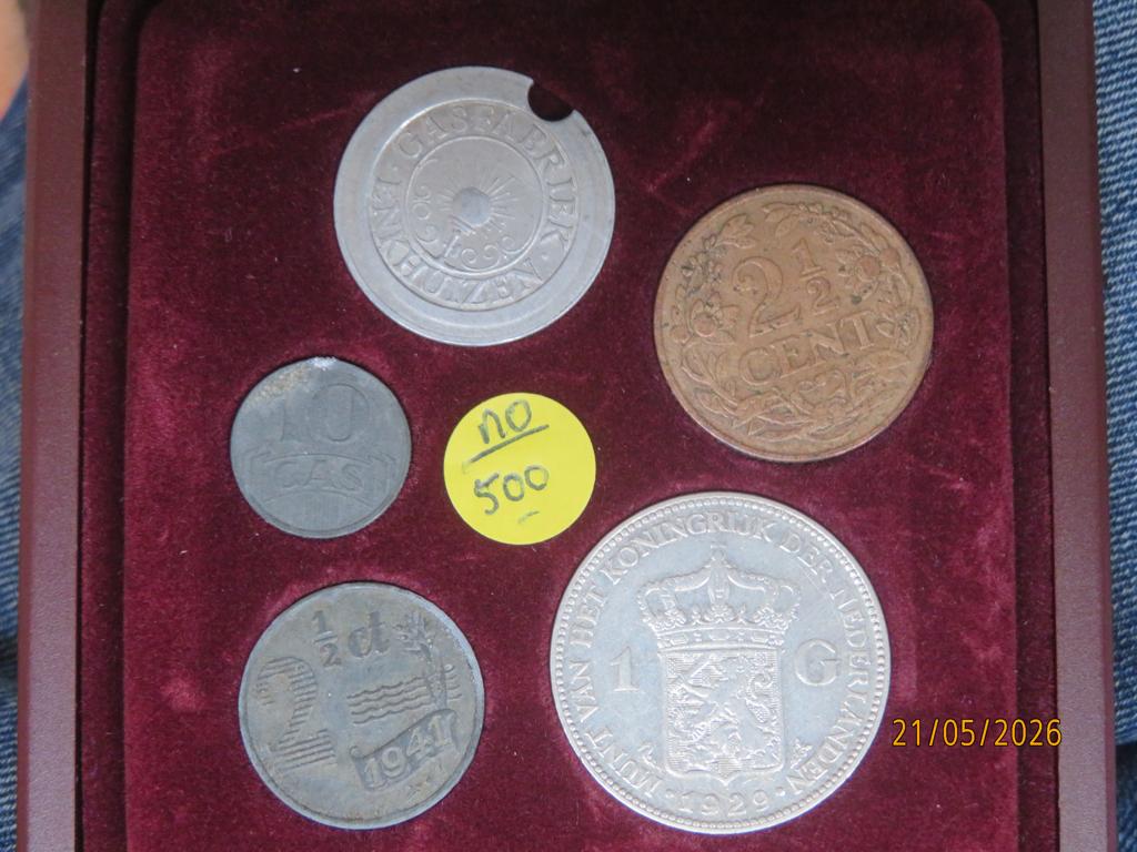 NO.500- SETJE WILHELMINA 5X MUNT + GASPENNING  LEES, 1 gulden, Setje, Zilver, Ophalen of Verzenden