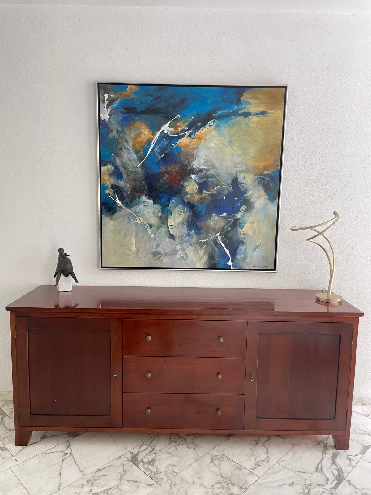 Klassiek dressoir van kersenhout met lades en deuren, Ophalen, Gebruikt, 150 tot 200 cm, 50 tot 75 cm