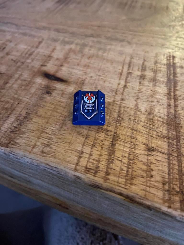 Lego stukje met print, blauw,goud,rood, Ophalen of Verzenden, Gebruikt, Losse stenen, Lego