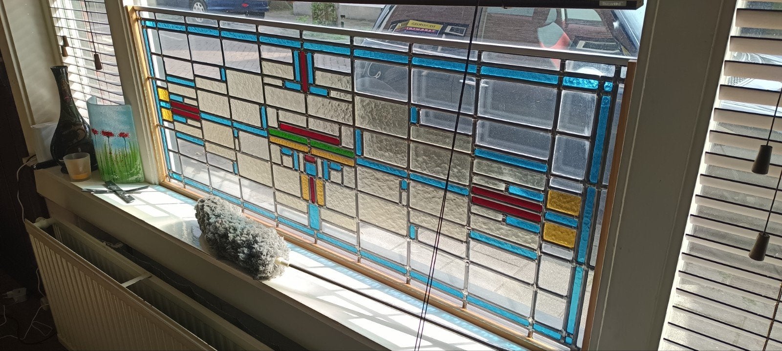 2 recent gemaakte glas in lood ramen in aluminium frame, Ophalen, Gevelraam of Ruit, Zo goed als nieuw, 120 tot 160 cm