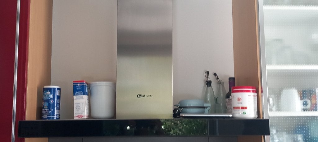 Bauknecht rvs afzuigkap 90cm  met zwart glazen front, Ophalen, Zwart, 50 tot 100 cm, Zo goed als nieuw