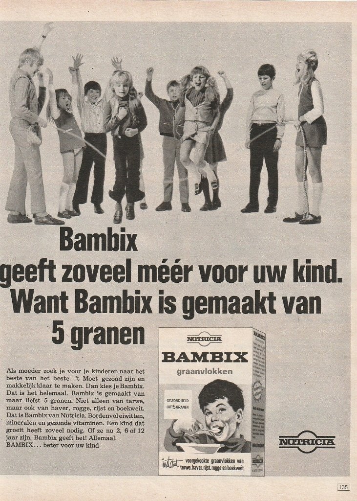 Retro reclame 1969 Nutricia Bambix pap kinderen touwspringen, Verzamelen, Verzenden, Overige typen