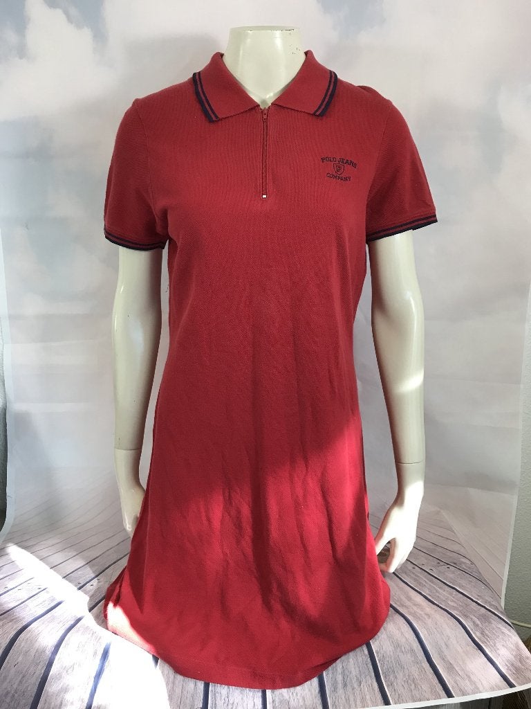 Ralph Lauren polo jeans rode polo jurk maat L (1C2), Tweedehands verkoop, Ophalen of Verzenden, Boven de knie, Rood
