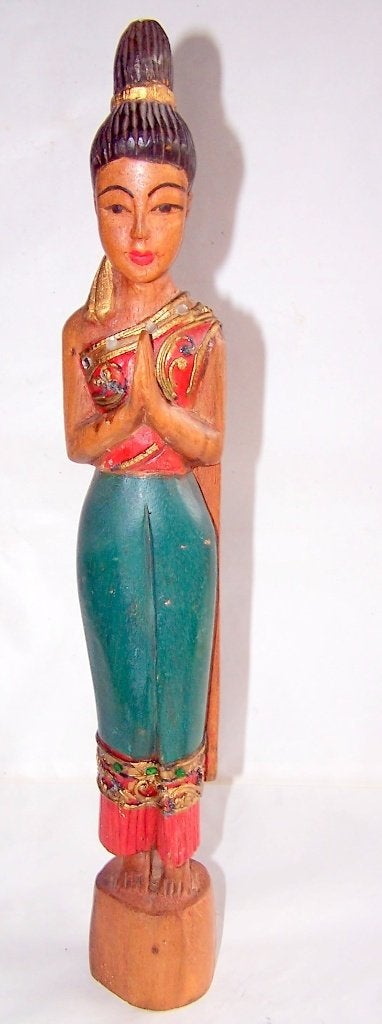 Prachtige handgesneden houten Sawadee beeld. H. 38cm. Nwst., Hout, Handgemaakt, 38 cm, Afrika