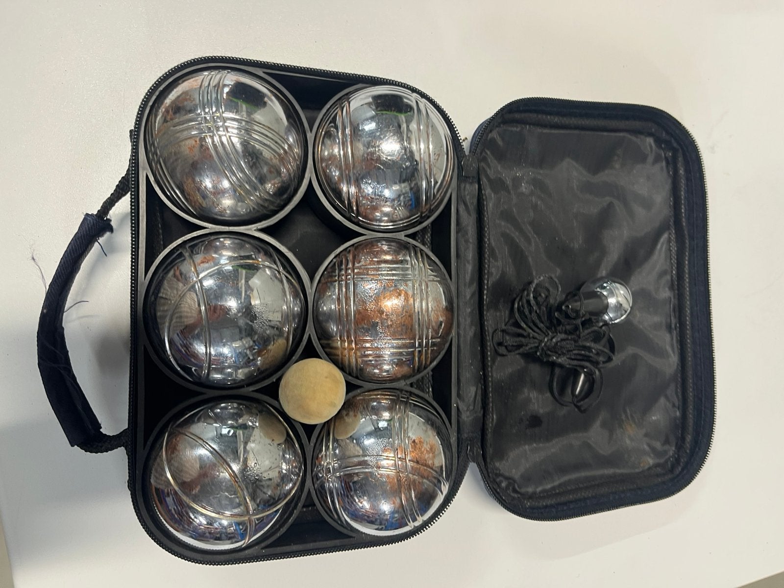 6 zware metalen jeu de boules ballen in draagtas compleet, Ophalen of Verzenden, Zo goed als nieuw