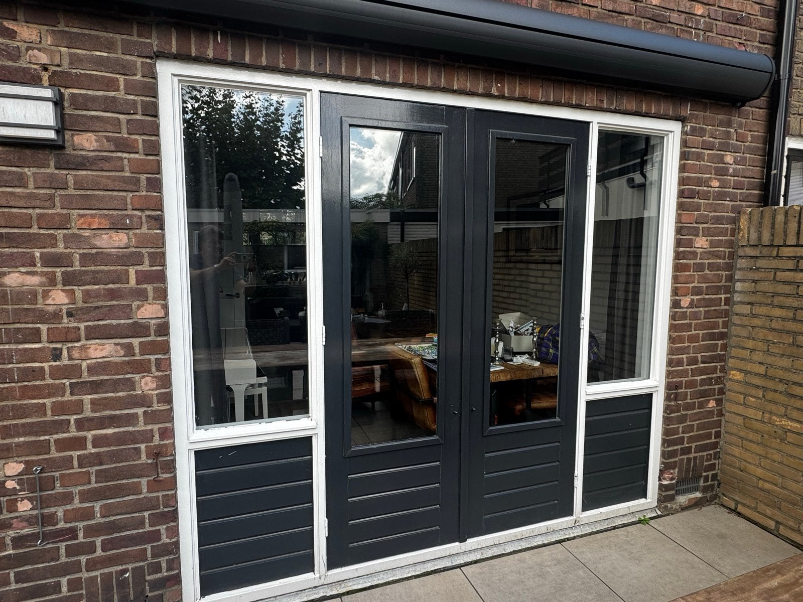 Hardhouten dubbele deuren met kozijn en dubbelglas, Ophalen, Gebruikt, Buitendeur, Hout