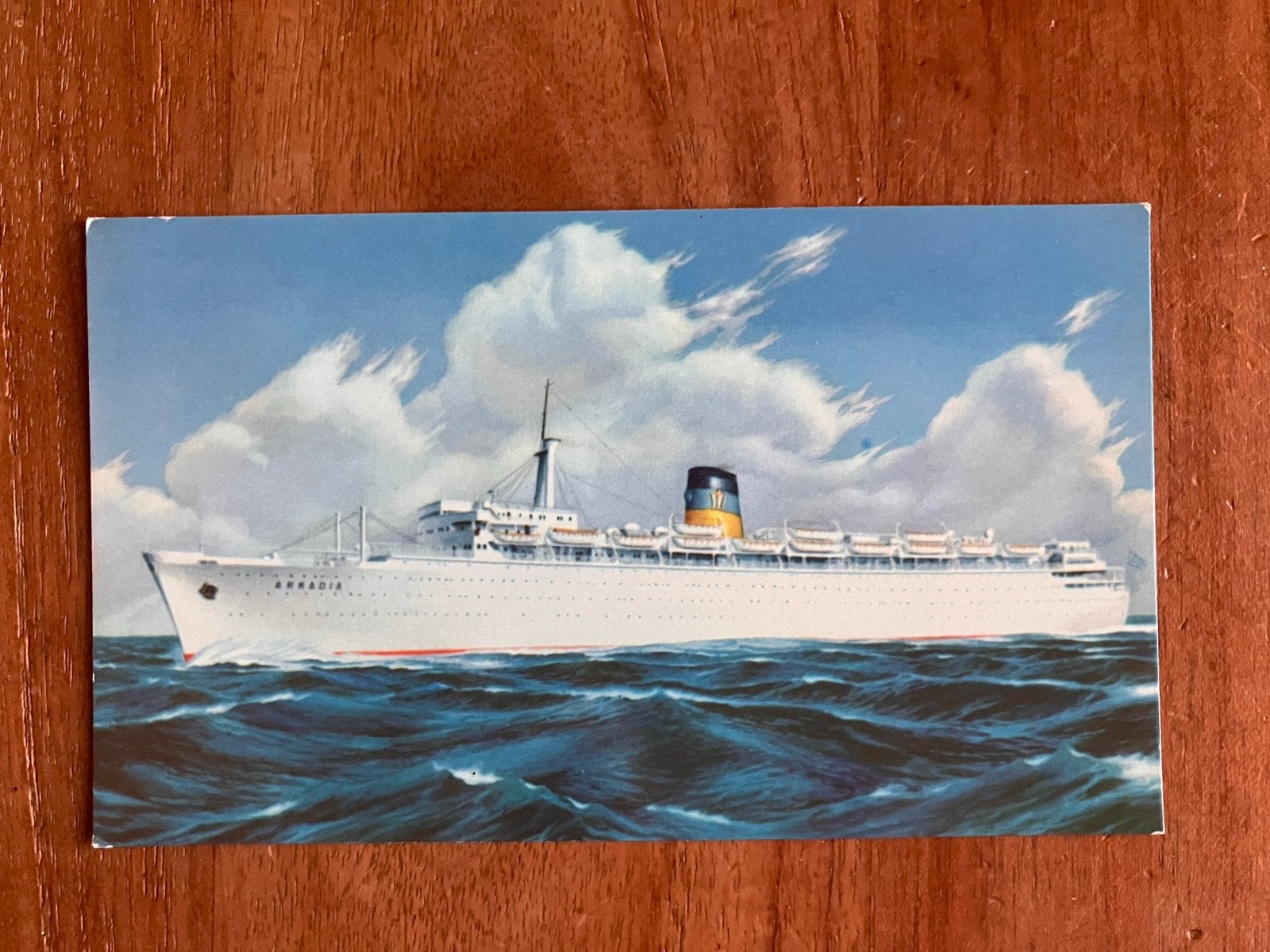Q.S.S. Arkadia - Greek Line, Ophalen of Verzenden, Zo goed als nieuw, Motorboot, Kaart, Foto of Prent