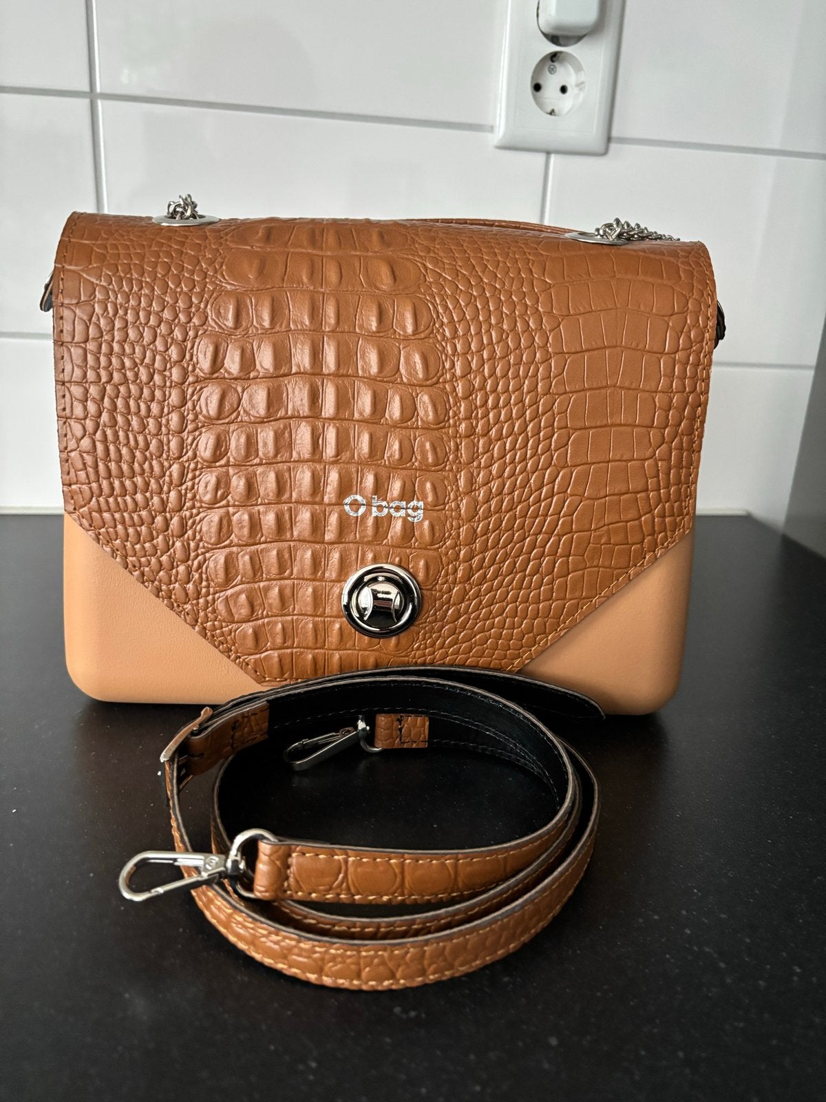 O bag schoudertas met krokodillenprint, Ophalen of Verzenden, Nieuw, Bruin, Schoudertasje