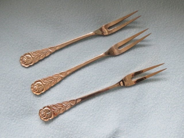 3 Vintage vleesvorkjes verguld UTC, Ophalen of Verzenden