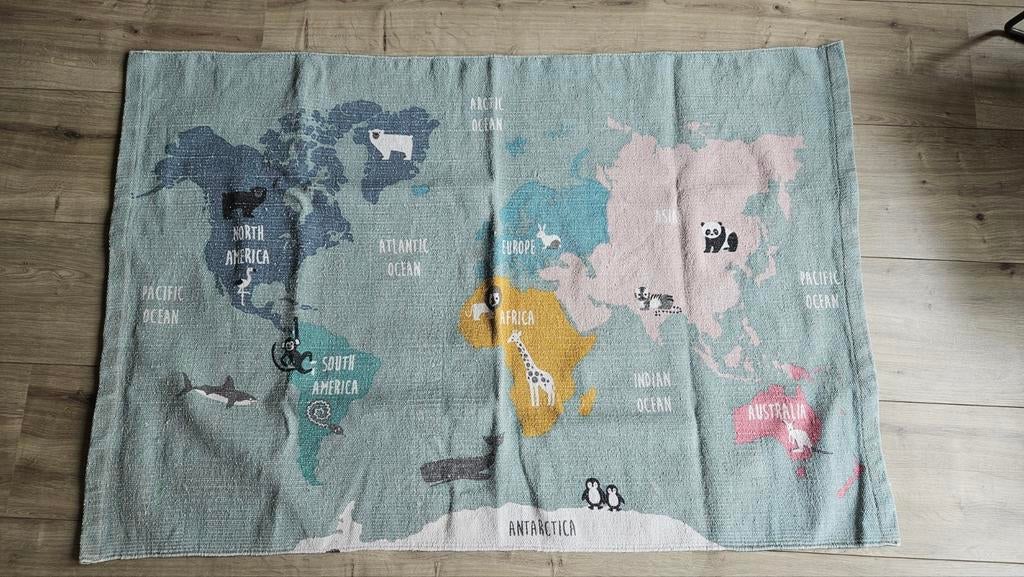 Vloerkleed wereldkaart 87x130 cm, Ophalen, Gebruikt, 100 tot 150 cm, Groen