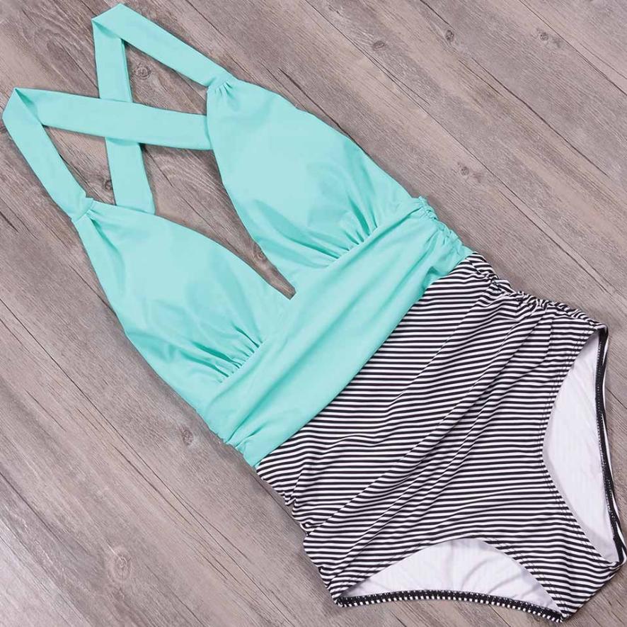 Groene zwart wit gestreepte monokini badpak dames vrouwen, Verzenden, Nieuw, Overige kleuren, Badpak