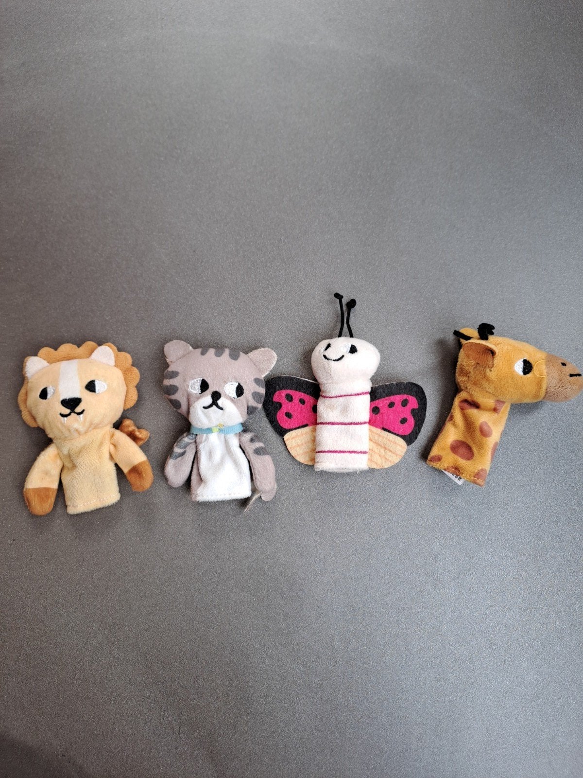 Hema vingerpopjes set: leeuw, kat, vlinder, giraf, Hema, Gebruikt, Ophalen of Verzenden, Bruin
