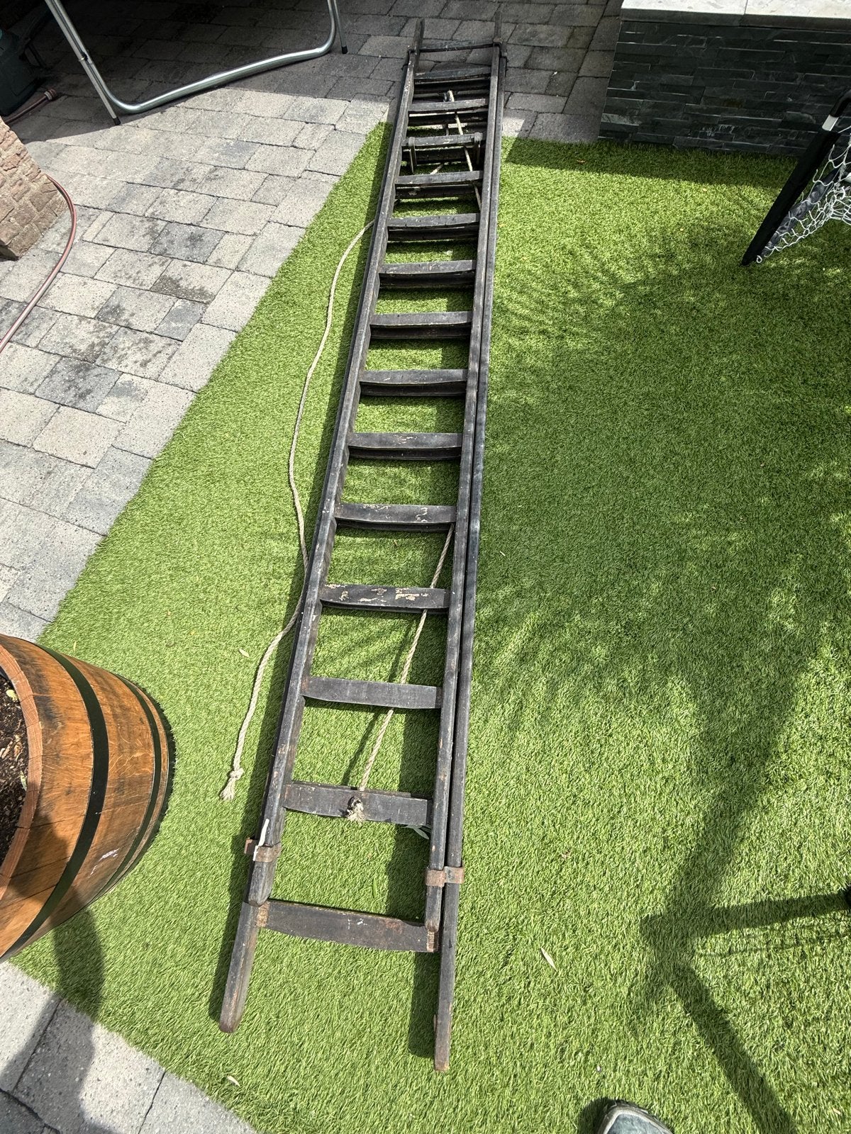 Houten uitschuifladder 2-delig , 7 meter werkhoogte, Doe-het-zelf en Verbouw, Gebruikt, Ophalen of Verzenden, Ladder, Opvouwbaar of Inschuifbaar