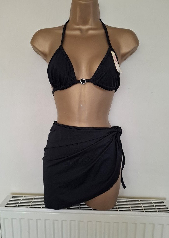 Trendy Zwarte Bikini met Pareo en Strass - Medium - Nieuw, Eros, Zwart, Nieuw, Ophalen of Verzenden