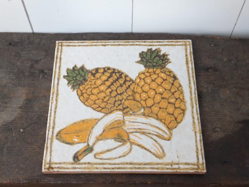 leuke vintage tegel pannen onderzetter ananas banaan deco, Ophalen of Verzenden