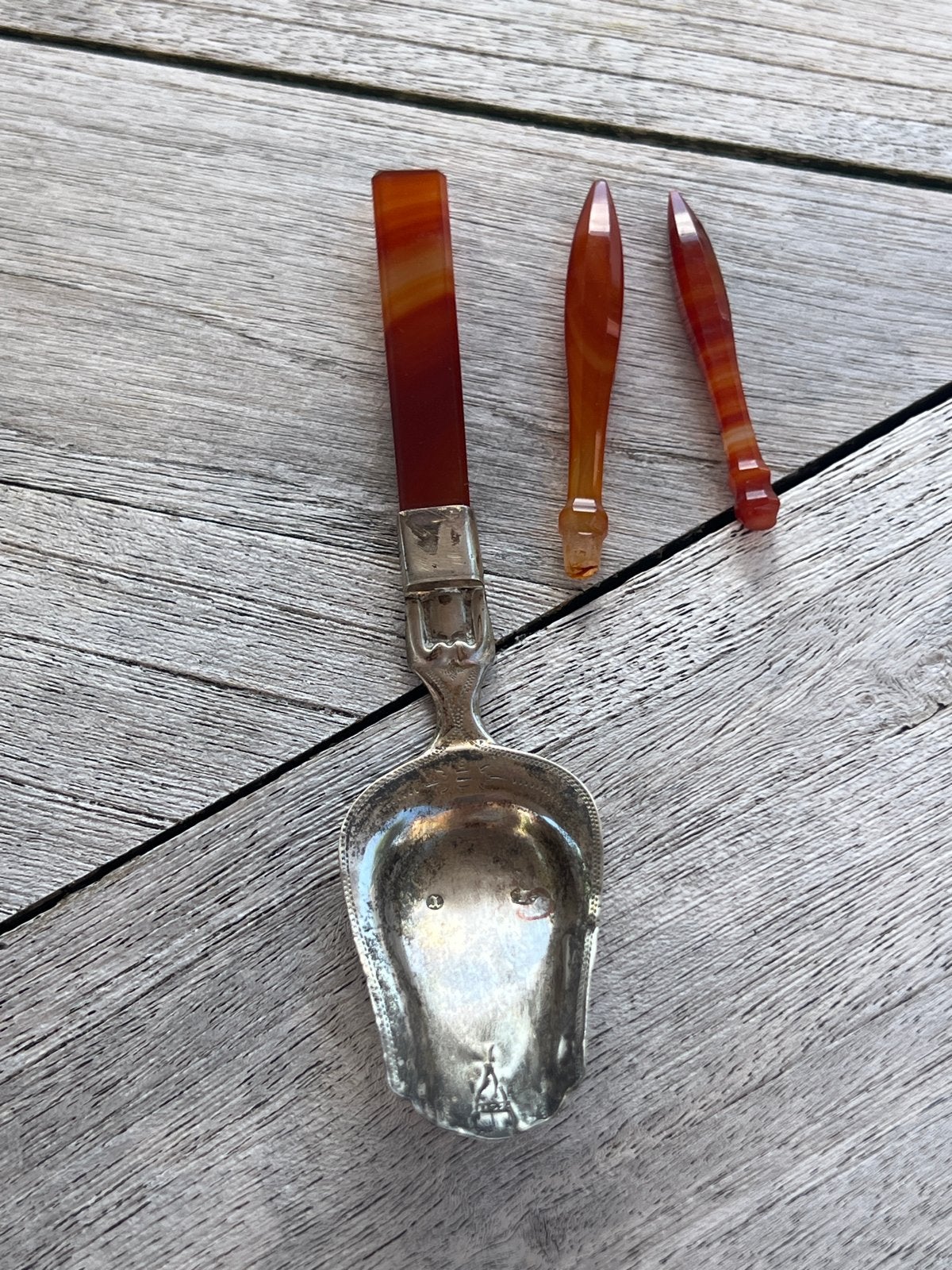Antieke zilveren schep met agaat handvat, Antiek en Kunst, Ophalen of Verzenden