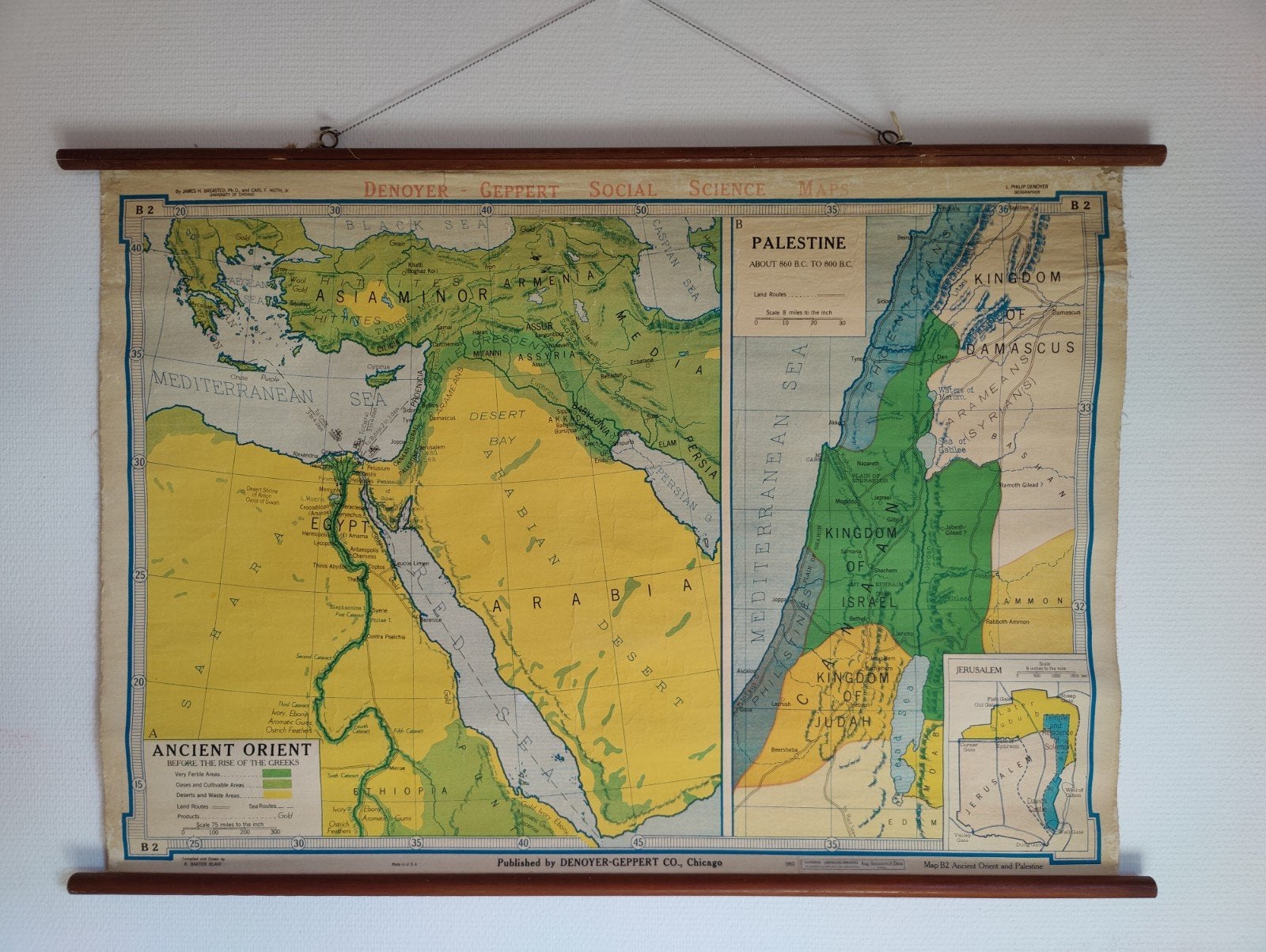 Schoolkaart: Ancient Orient en Palestina 860-800BC (1960), Antiek en Kunst, Ophalen of Verzenden