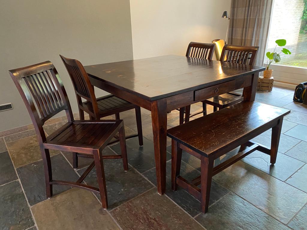 Teakhouten eetkamertafel, Huis en Inrichting, Tafels | Eettafels, Ophalen, Gebruikt, Vijf personen of meer, 100 tot 150 cm