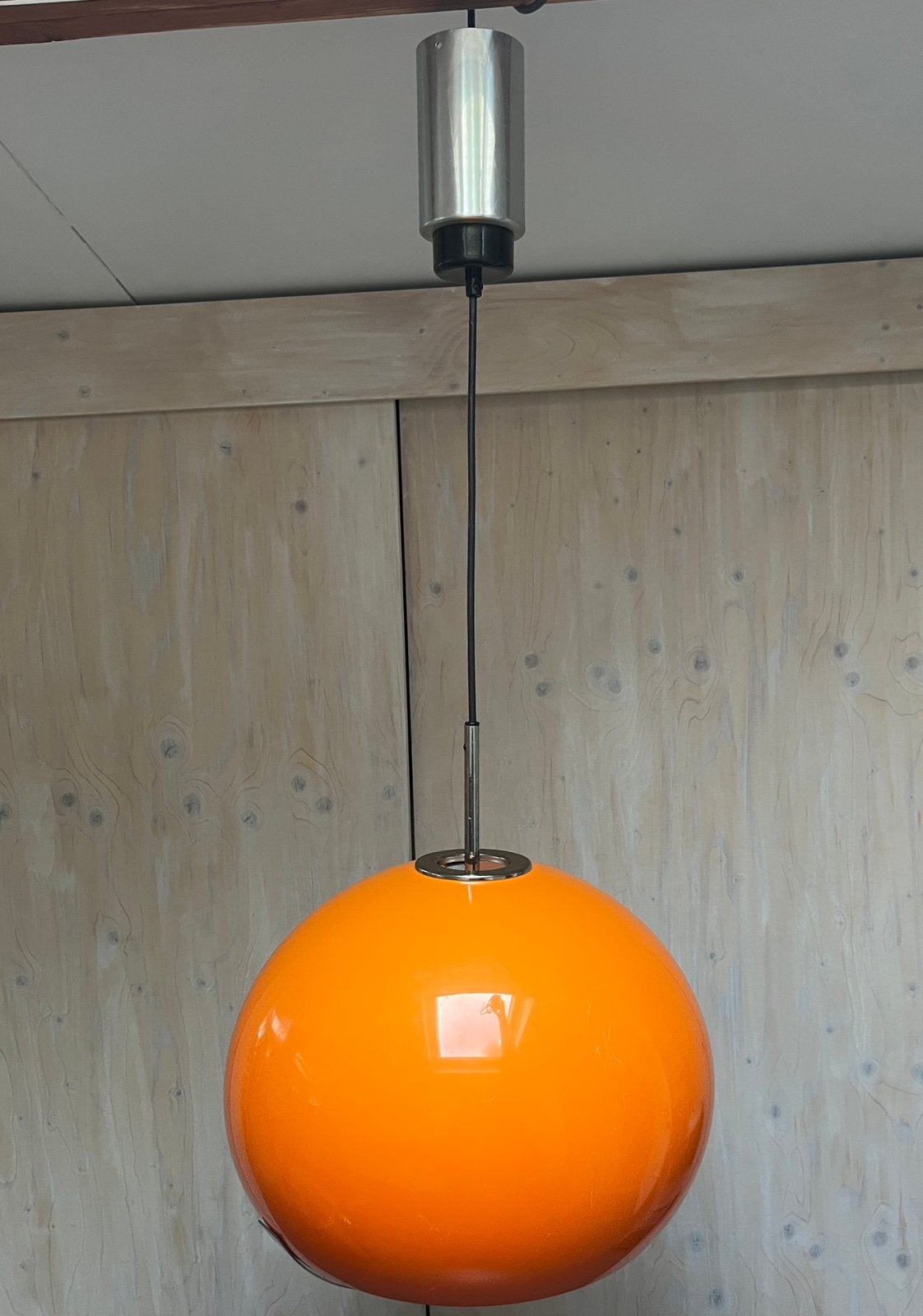 Vintage Space Age Oranje Bollamp Hanglamp - Jaren 70, Space Age, Gebruikt, Metaal, E27 (groot)