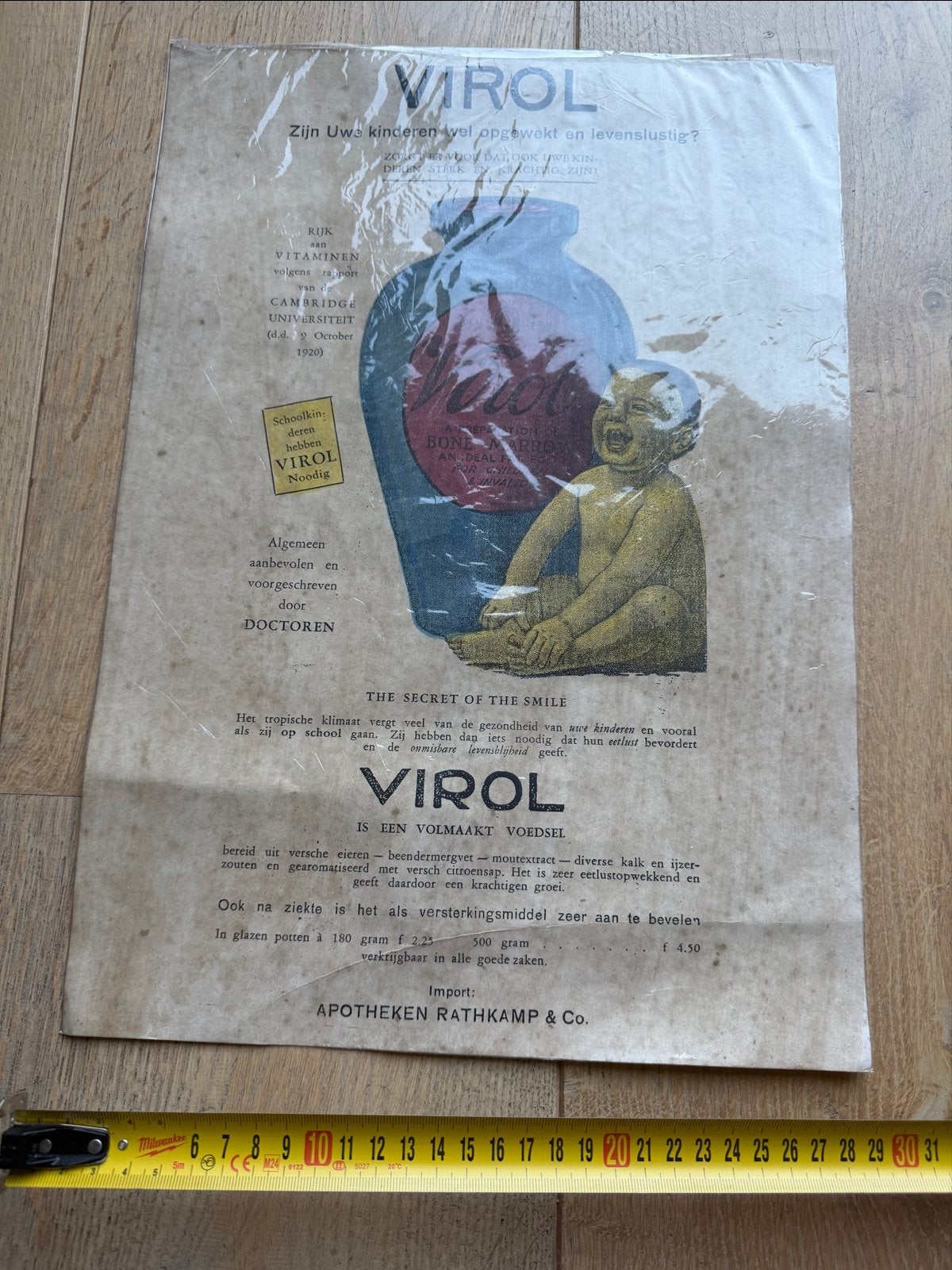Vintage reclame poster Virol - Voedingssupplement 1929, Ophalen, A1 t/m A3, Reclame, Rechthoekig Staand
