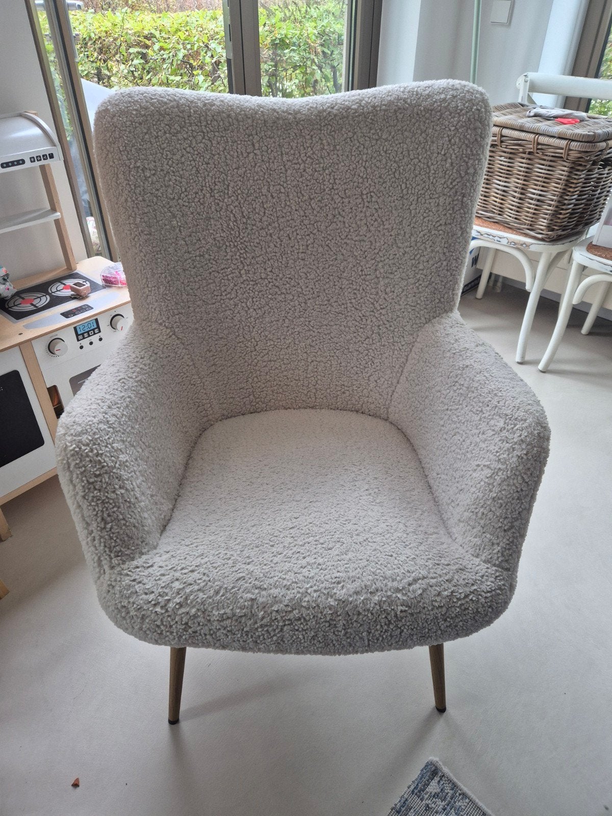JYSK HUNDESTED Fauteuil - Off-white Teddy/Eiken, Ophalen, Zo goed als nieuw, Hout, Modern, Scandinavisch, Teddy