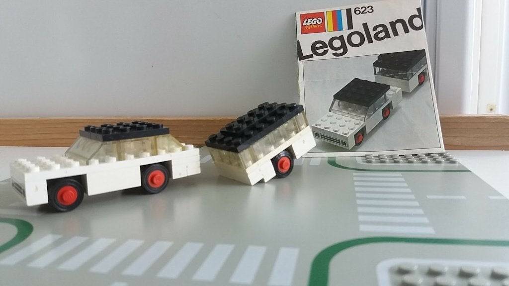 Lego 623-2 Personenauto met caravan met folder 3419 uit 1970, Gebruikt, Overige thema's, Lego, Ophalen of Verzenden