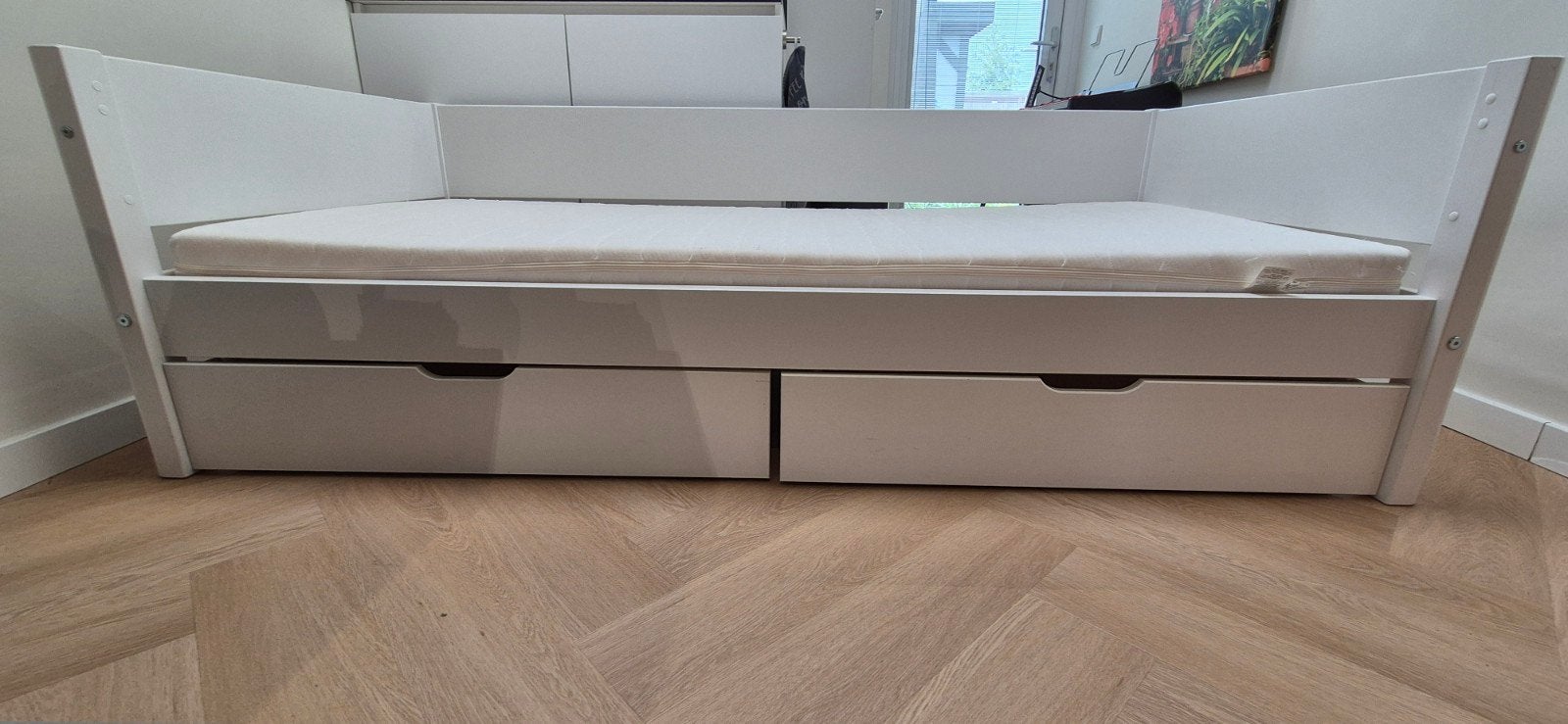 Flexa bed 90x200 met matras en 2 onderlades, Ophalen, Gebruikt, 90 cm, Eenpersoons