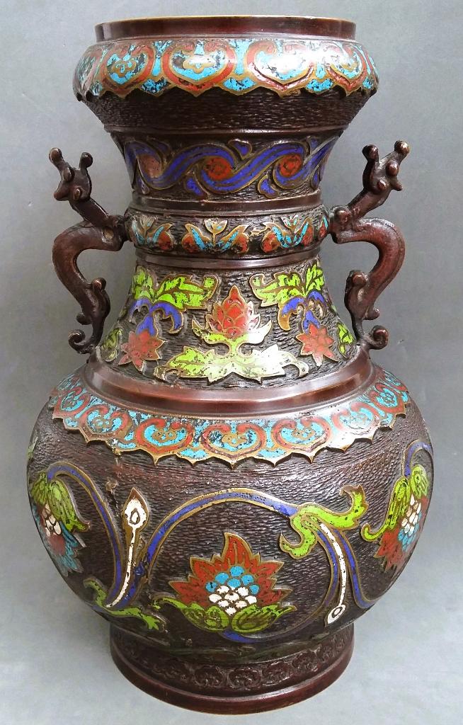 Om 1900 Grote Brons Bronzen Cloisonné Vaas China Chinees, Ophalen of Verzenden