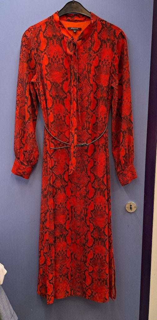 Comma rood zwart slang print midi dress lange jurk 36 43327, ., Zo goed als nieuw, Maat 36 (S), Comma