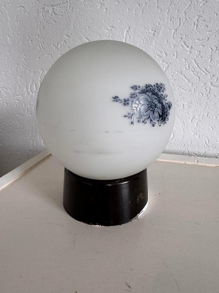 Retro plafondlamp met bloemafbeelding bolletje, Ophalen of Verzenden, Glas