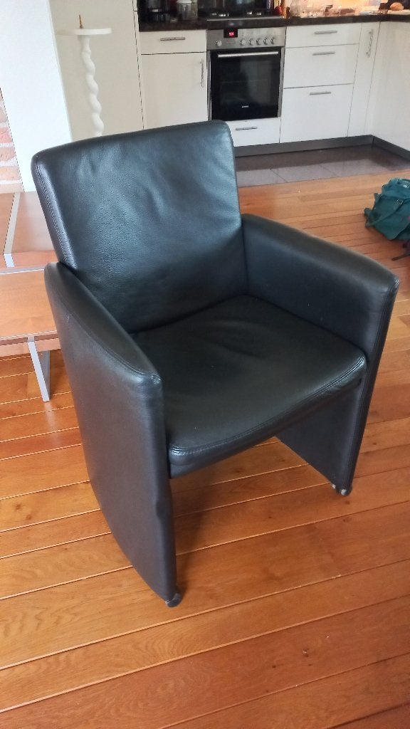Set van 4 zwartleren eetkamerstoelen, Ophalen, Gebruikt, Zwart, Leer