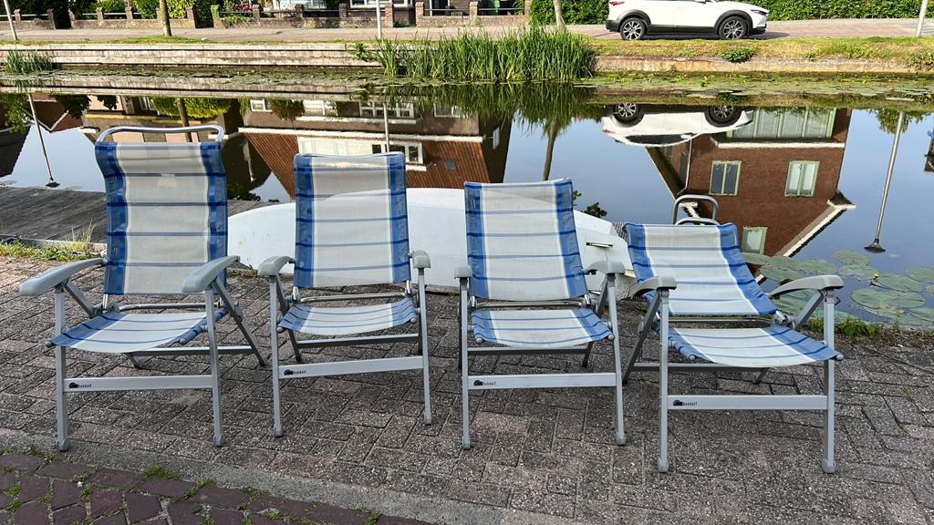 4 Dukdalf stoelen met 9 standen, Ophalen, Gebruikt, Aluminium, Inklapbaar