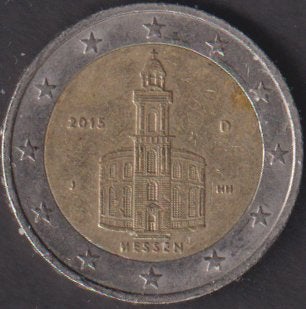 2 € munt Hessen J Duitsland 2015.  ADV. no.1 S., Postzegels en Munten, Munten | Europa | Euromunten, Verzenden, Duitsland, 2 euro