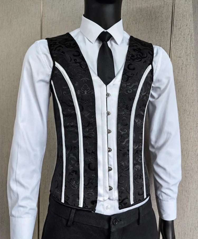 Heren zwart wit middeleeuws korset steampunk gothic, Verzenden, Nieuw