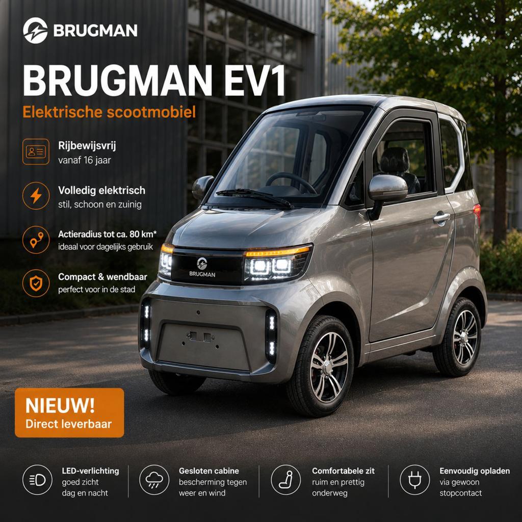 Brugman EV1 elektrisch rijden zonder rijbewijs, Diversen, Ophalen of Verzenden, Zo goed als nieuw, 46 km of meer, 16 km/u of meer