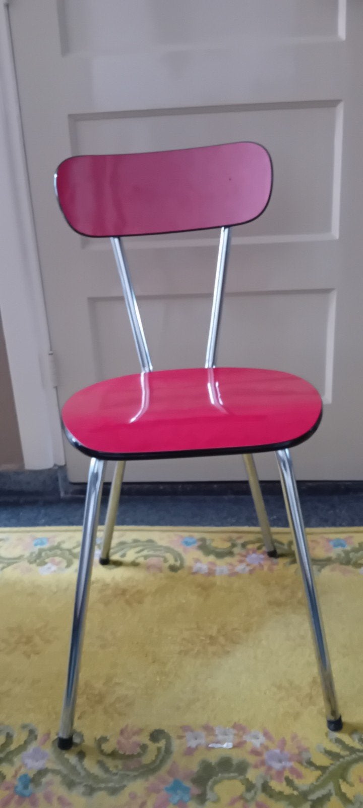 3 Retro Formica Keuken/Eetkamerstoelen - Rood & Grijs/Wit, Ophalen, Gebruikt, Rood, Drie