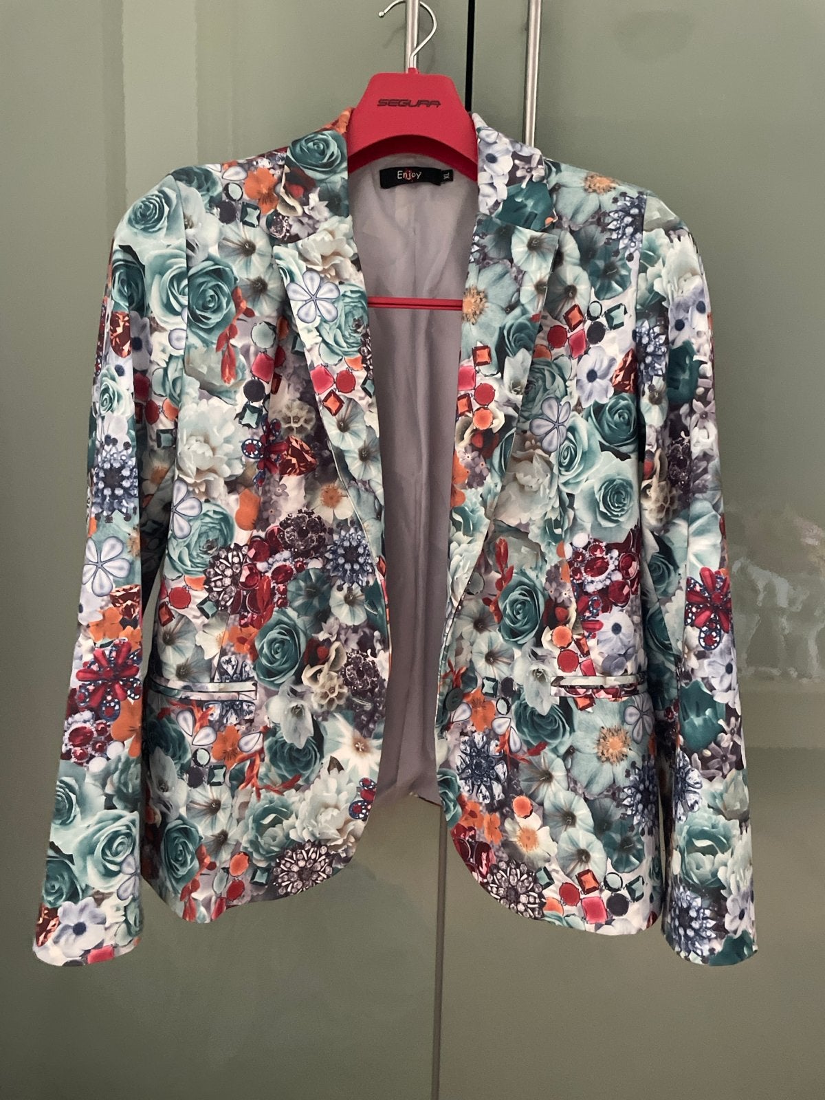 Bloemenprint Jasje - Enjoy - Maat XL, Kleding | Dames, Jasjes, Kostuums en Pakken, Meerkleurig, Maat 42/44 (L), Ophalen of Verzenden
