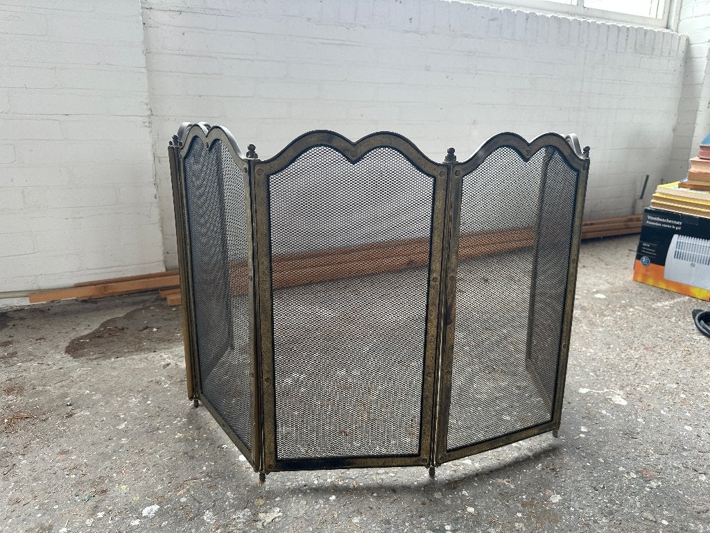 Antiek bronzen Openhaard Haardscherm Opvouwbaar, Huis en Inrichting, Haarden, Ophalen, Gebruikt, Inbouwhaard, Houthaard