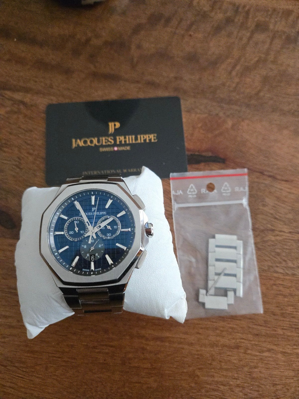 Jacques Philippe Chronograph Watch – Swiss Made (Blue Dial), Ophalen of Verzenden, Zo goed als nieuw, Staal, Overige merken