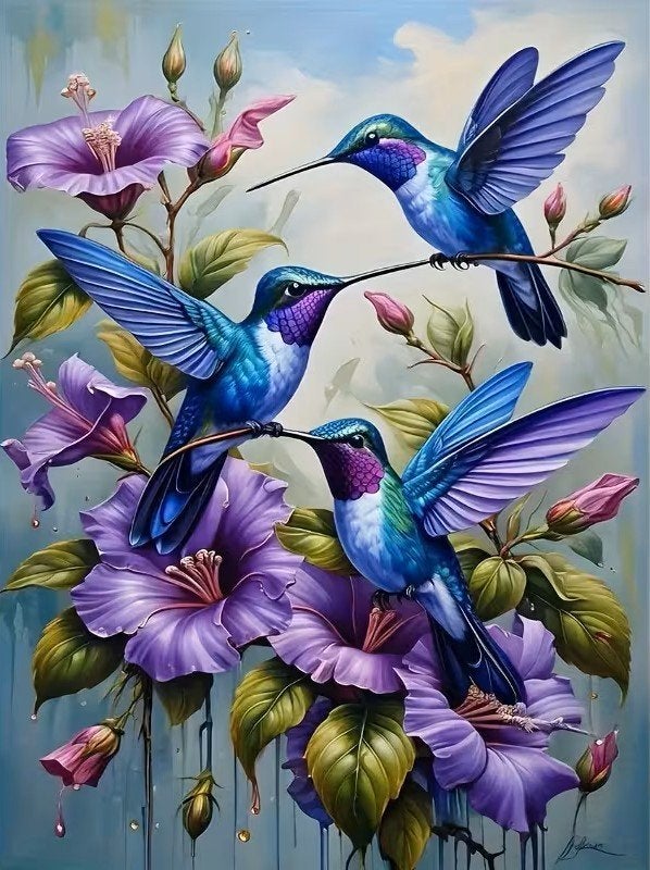 40x30cm Diamond Painting vogels bloemen (vierkant) nr 174, Hobby en Vrije tijd, Knutselen, Verzenden, Nieuw, Meerkleurig, Overige materialen