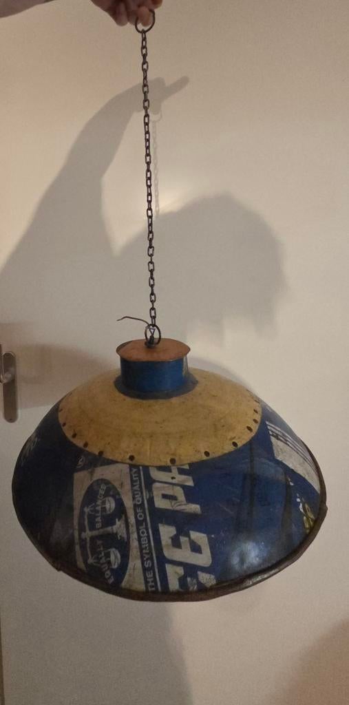 Unieke vintage hanglamp van gerecyclede olievat, Antiek en Kunst, Ophalen of Verzenden