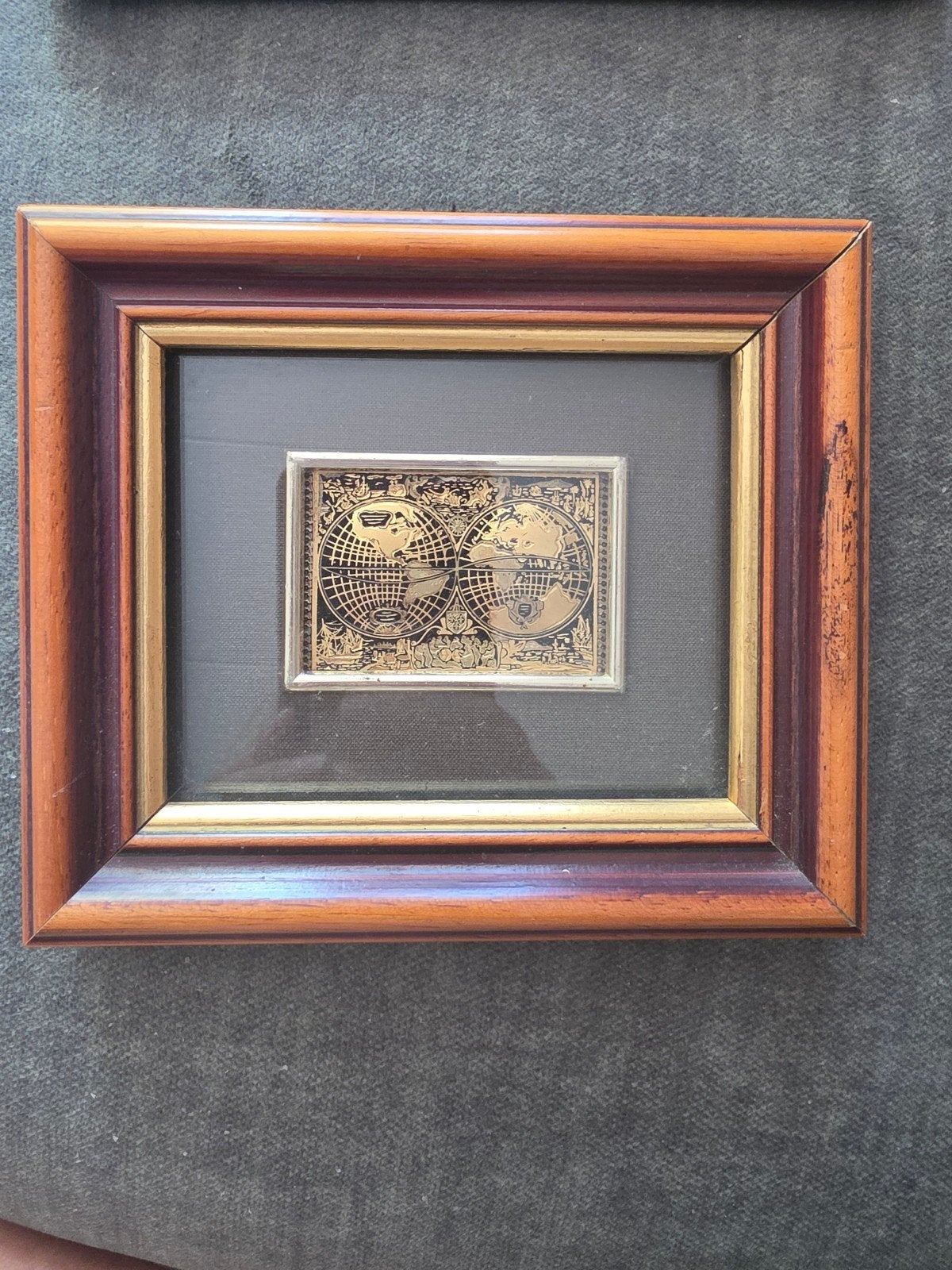 Vintage Damascene Wereldkaart Schilderij 24k Goud Toledo, Ophalen of Verzenden