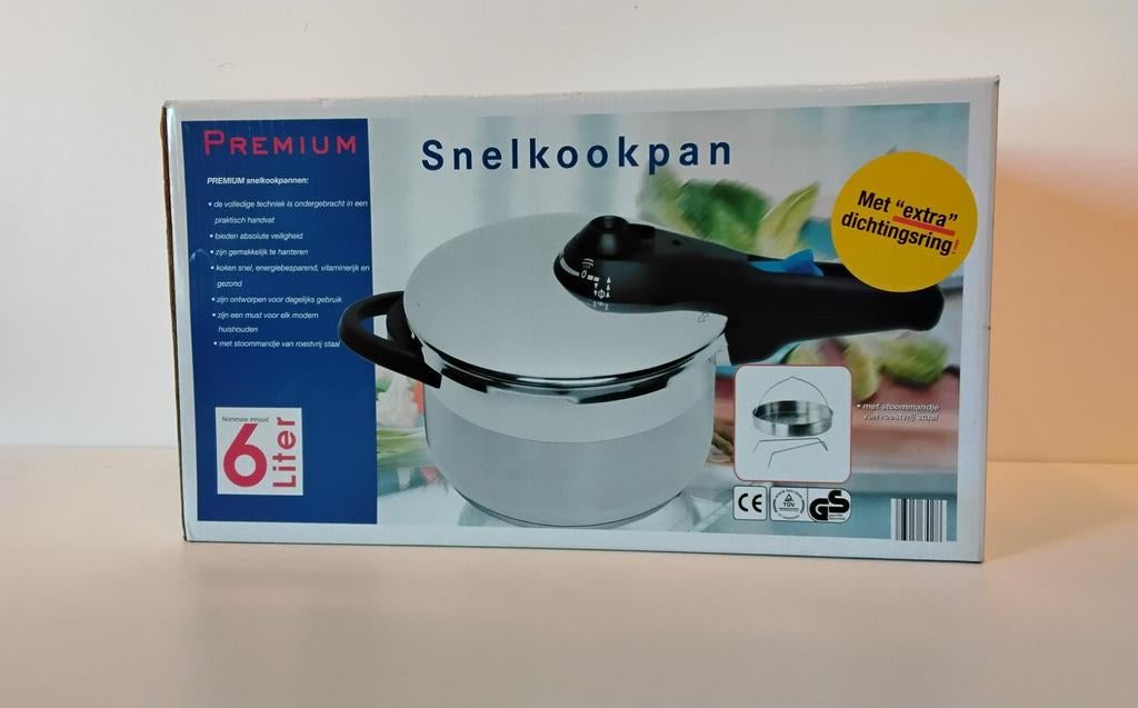 Premium Snelkookpan 6 Liter - Nieuw in Doos, Kookpan of Snelkookpan, Onbekend, zie verpakking voor details, Premium, Nieuw