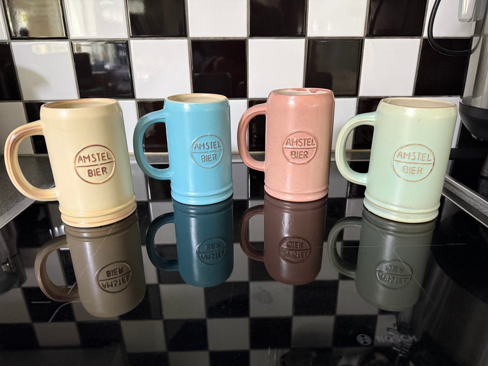 4 vintage pastel bierpullen Amstel Bier, Sphinx Maastricht, Ophalen of Verzenden