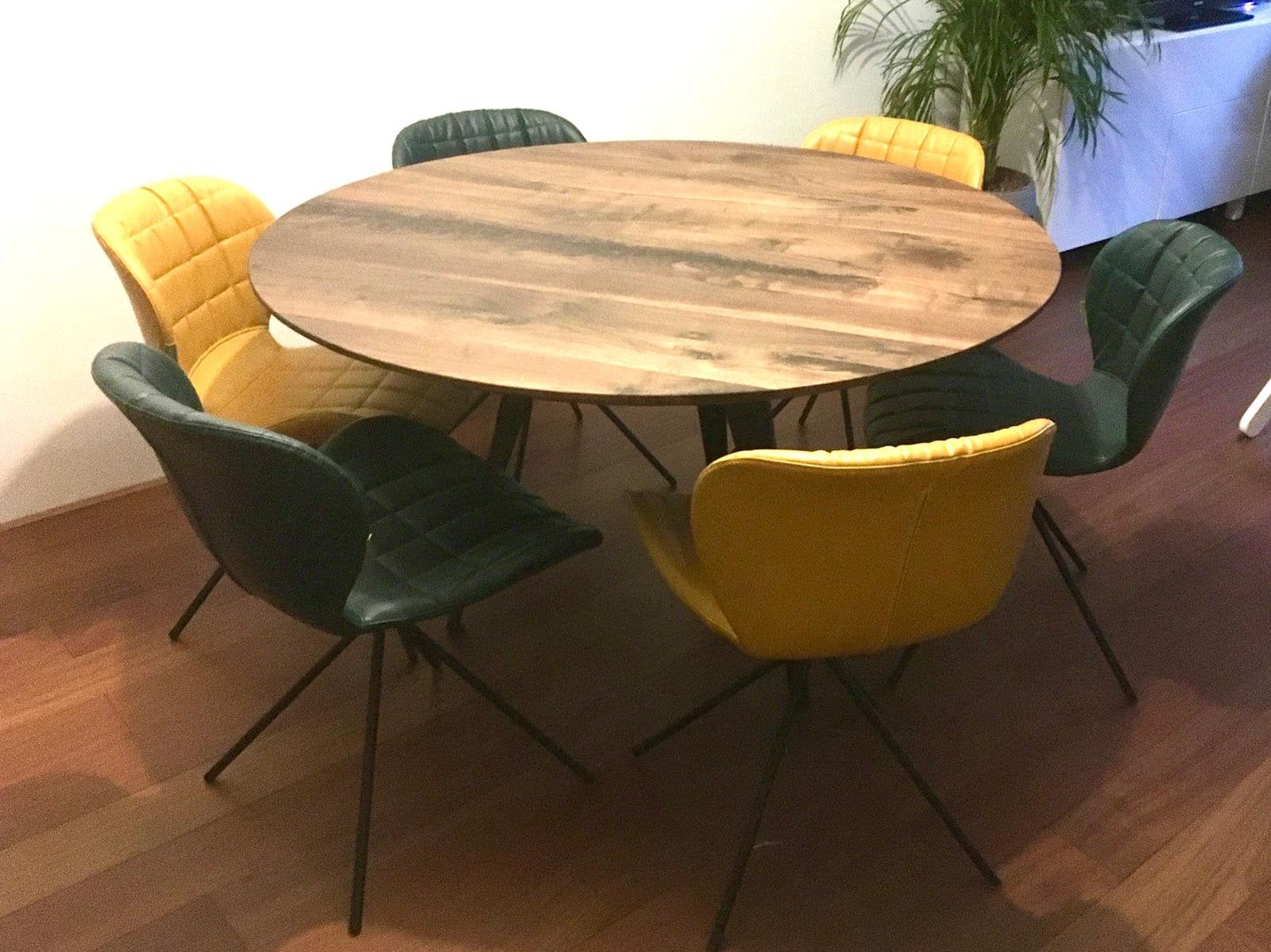 Ronde 6p tafel walnoothout van Table du Sud, Ophalen, Gebruikt, 100 tot 150 cm, Rond