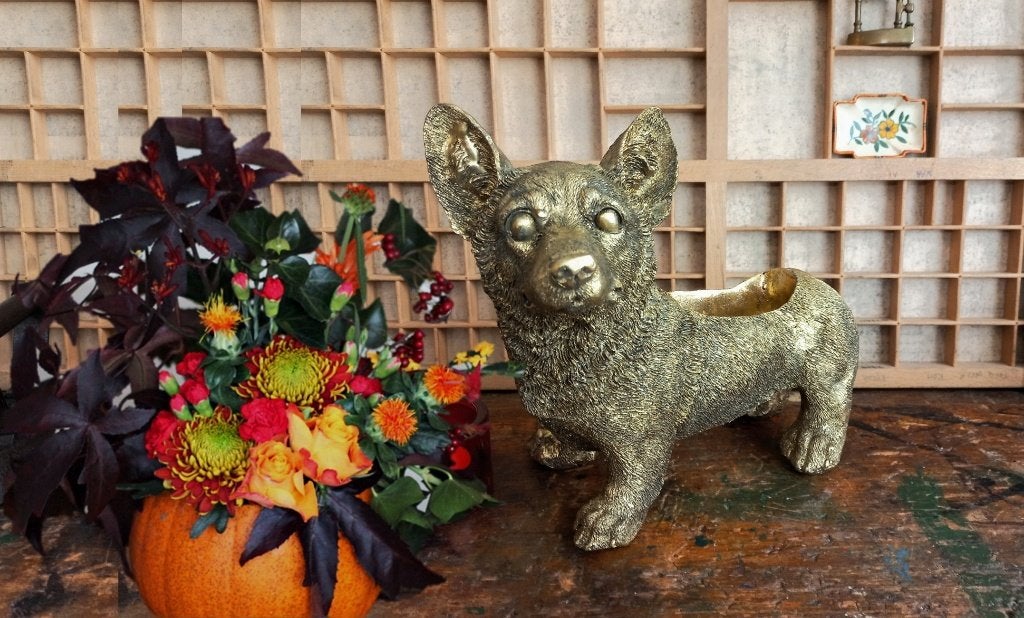 Een Gouden honden plantenbakje – 26 cm, 25 tot 40 cm, Binnen, Ophalen of Verzenden, Minder dan 40 cm