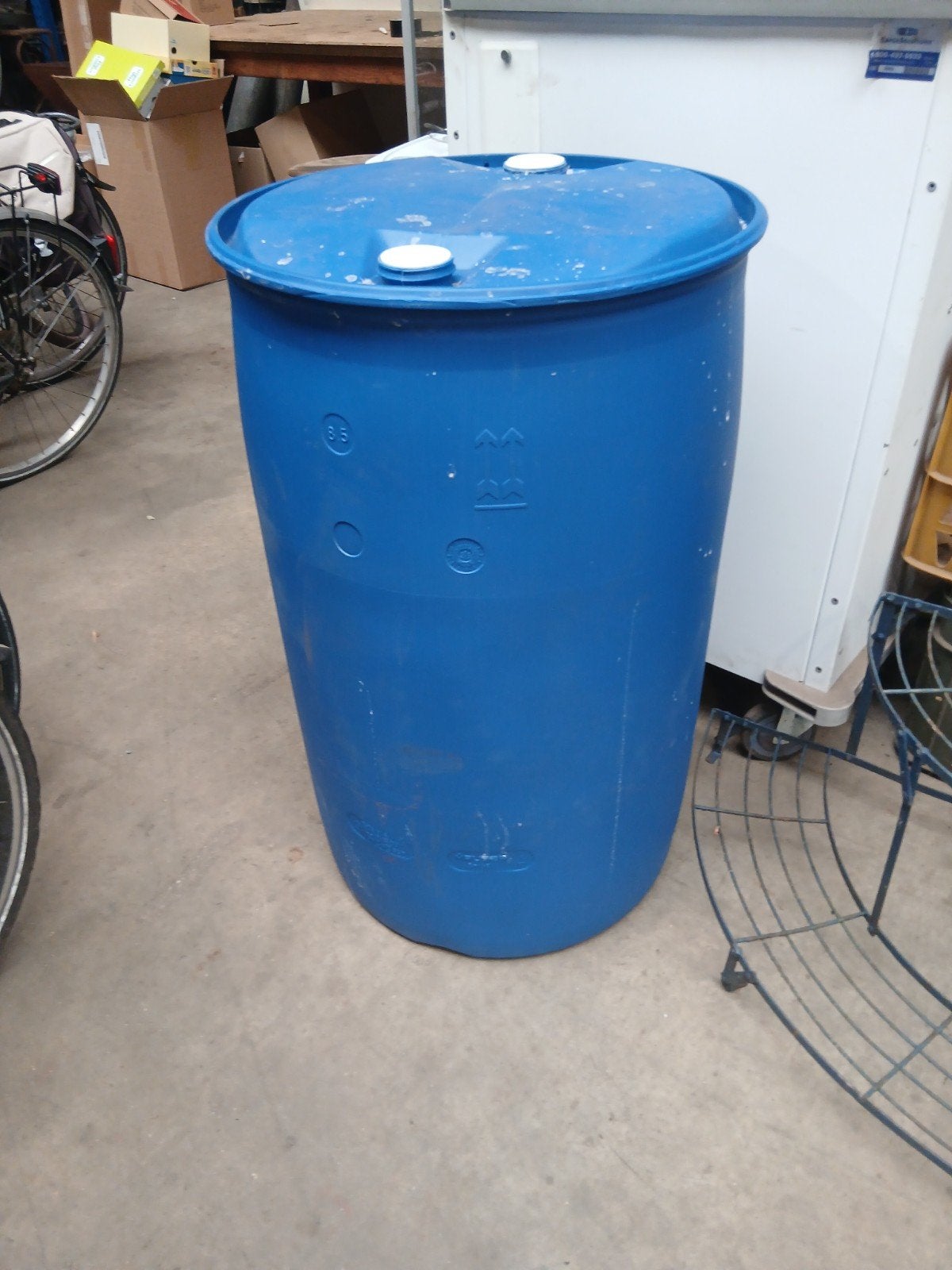 Leeg blauw vat - 93 cm hoog, 57 cm diameter, Ophalen, Gebruikt, Blauw, Kunststof