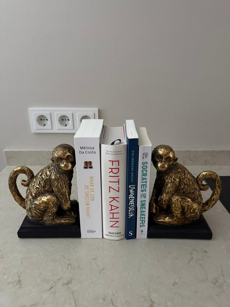 Boekensteunen Aap, Clayre & Eef, goudkleurig, Huis en Inrichting, Ophalen of Verzenden, Zo goed als nieuw